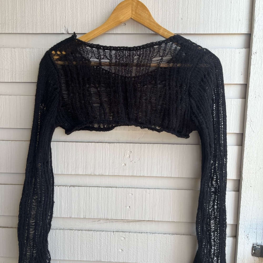 black shein mini crotchet sweater